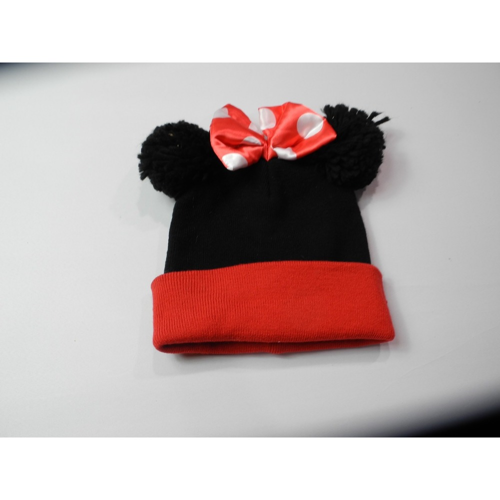 Disney Minnie Mouse Hat Cap Knit Beanie Pom Ears Bow Youth Girls One Size
